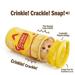 Double-Entry Crinkle Cat Tunnel – Expandable Hideout with Hanging Sound Toy & Tassel, Space-Saving, for Indoor Cats (2 SKU: Chip Can / Coffee Bean Can)