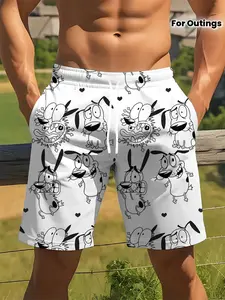 Men's Cartoon Rabbit Pattern Beach Shorts, Summer Outdoor Casual Sports Five-Quarter Pants, Fashion Breathable Loose Fit