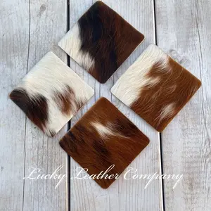 USA MADE Square Cowhide Drink Coasters! Handmade in Idaho, Tri-Color Cowhide