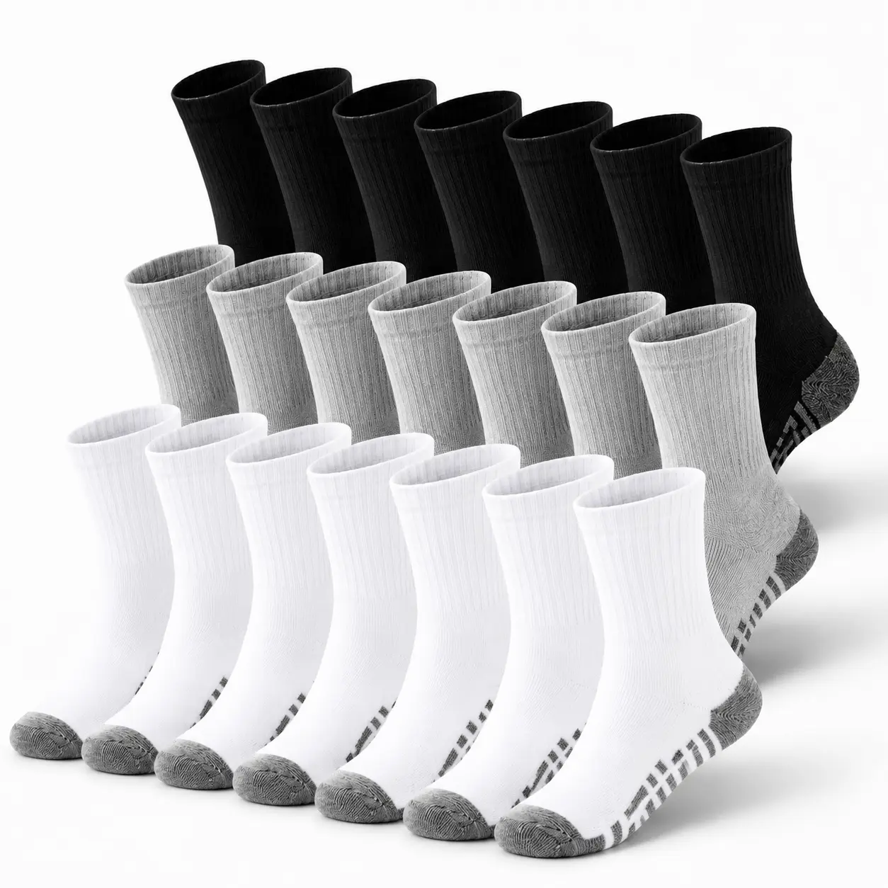 Unisex Athletic Crew Socks for Adults (10/30 Pairs), Plain Cushioned, Moisture-Wicking & Breathable for All Seasons Daily Wear, Cotton