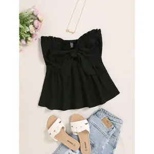 Knot Bust Frill Trim Shirred Back Tube Top