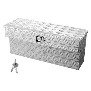 Heavy Duty Aluminum Truck Bed Tool Box With Tread Pattern Surface, Secure Locking Toolbox Chest Organizer For Pickup, RV, Trailer, Cargo Bed Storage, Weather Resistant, Corrosion Resistant, Easy Install, 34 x 12 x 15.4 In, Silver