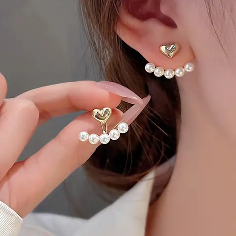 Women's Elegant Faux Pearl Heart-Shaped Earring Jacket, 1 Pair Chic Trendy Jewelry, Perfect Valentine's Day Gift for Girlfriend, Heart Shaped Earrings, Valentines Day Jewelry