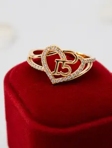 14K Gold Heart Quinceañera Ring - Anillo de 15 Años 14k