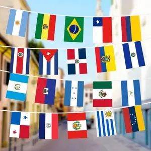 G128 Latin America 20 Countries  Bunting Banner | Flag 12 x 18 Inch, Full String 30 Feet | Printed 150D Polyester, Decorations For Bar, School, Festival Events Celebration