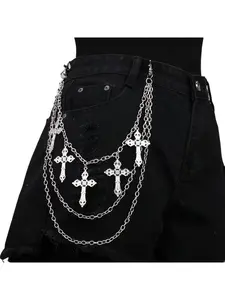 European and American cross-border cross pendant pants chain, metal chain for men and women, street style hip-hop pants accessory, trendy waist chain