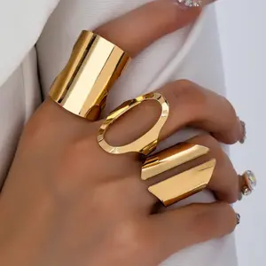 Geometric Open Ring Set for Women – Stackable Adjustable Punk Statement Rings, Minimalist Bold Jewelry Set