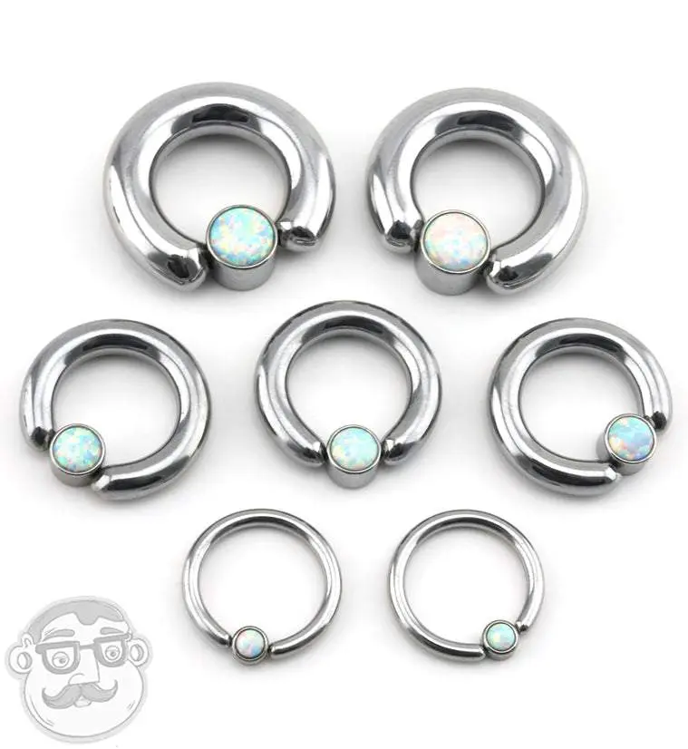 White Opalite Flat Disk Captive Ring
