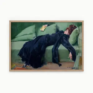 Emerald green art Moody vintage portrai Above sofa art High quality print | Frameless Poster