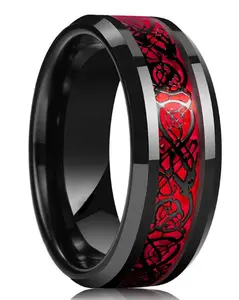 Red Women's Dragon Couple Ring Stainless Steel for Lovers Men's Ring