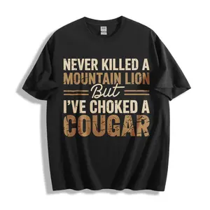 Casual Vintage Style Unisex T-Shirt With Humorous Mountain Lion And Cougar Text Design Perfect For Outdoor Adventures And Everyday Wear Ideal Gift For Friends And Family Who Love Wildlife Jokes And Funny Sayings