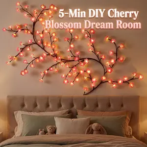 USB Powered Cherry Blossom Lights - Dreamy Pink LED String decorative Lights with Bendable 5.25FT Branch, 72 LEDs Romantic Fairy Vine for Bedroom Wall Mirror Decor, Indoor Outdoor Wedding Party Festival Atmosphere Lamp