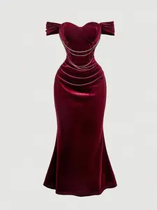 Elegant Velvet Off-Shoulder Mermaid Dress, Long Party Gown, Sexy Evening Dress, Halloween Christmas, Gothic Casual Wedding Ball Gown Ll168