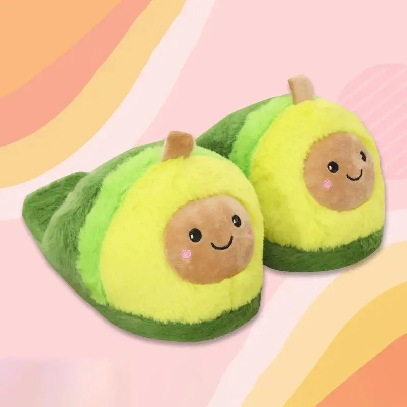 Unisex Avocado Cartoon Cotton Slip-On Slippers - Parent-Child Thick Warm Winter Indoor Wear Shoes, 3D Cute Outdoor-Friendly Home Floor Shoes, Size 35-38