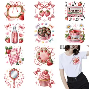 12-Piece Strawberry Gold Foil Iron-on Patches for Jeans, Vinyl Foil Transfers, Western-style DTF Heat Transfer Vinyl Stickers, DIY Clothing, T-Shirt, Pillowcase Decals