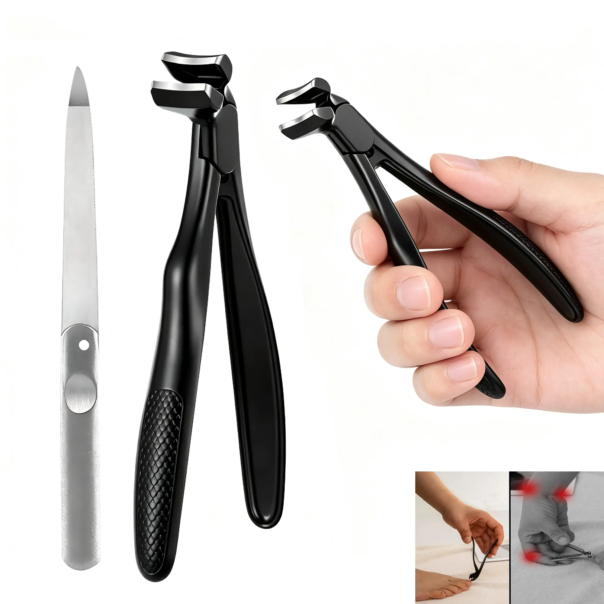 Toenail Clippers for Seniors, Long Handled Curved Head Nail Clippers, Toenail Scissors with  large opening anti-splash design for thick and hard nails