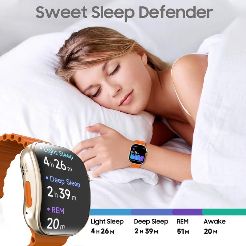 W&O Smart Watch with 2.02" Dial Wireless Calling Dialing 100+ Sport Modes Fitness Tracker with Various APP Reminders Call Message Reminder Touch Screen Compatible with iPhone Android Wearable Smart Bracelet Digital Wristwatch Fall Gift