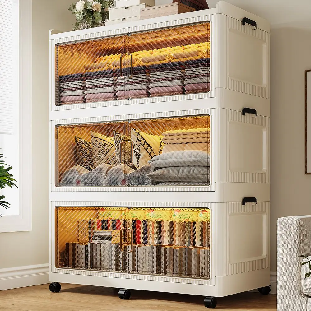 【Clearance】Raybee Large Capacity Storage Boxes 6 Wheels Giant Stackable Plastic Clothes Container Bins Cabinet Closet Organizer for Bedroom Living Roo