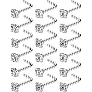 18G 20G 22G Nose Rings Studs with Cubic Zirconia 316L Surgical Steel Straight Screw L Shaped Nose Studs Piercing Jewelry for Women Men Girl CZ 1.5mm 2mm 2.5mm 3mm 20Pcs