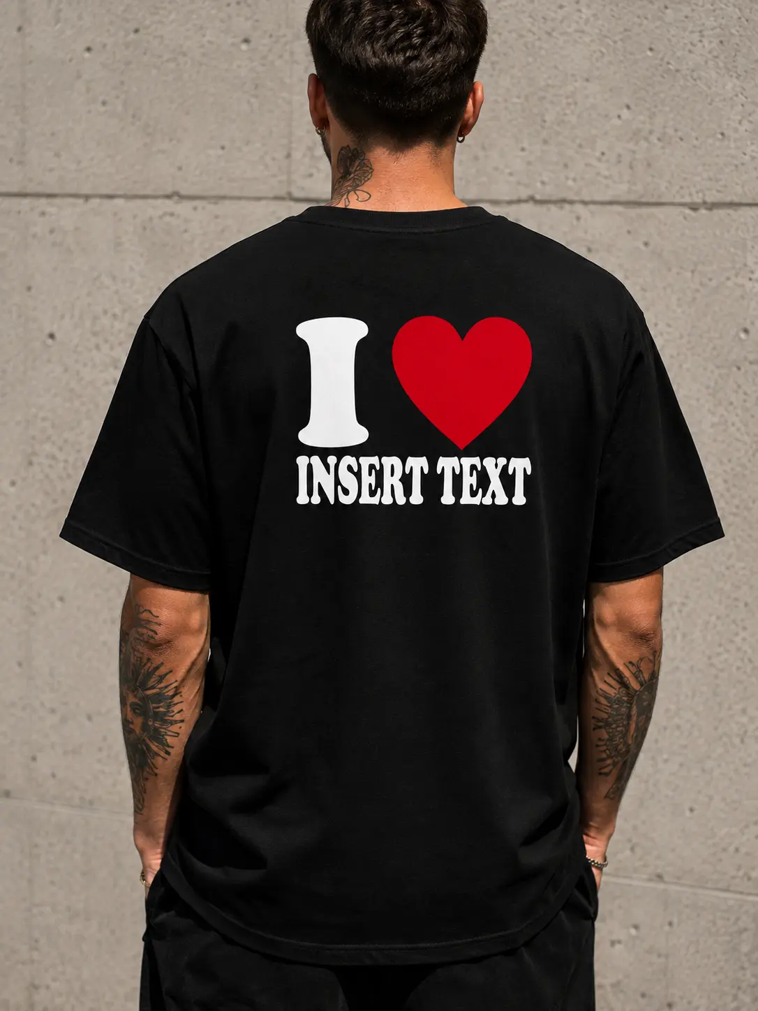 Oversized Black Shirt Letter Print I Love Heart Graphic T-Shirt Tee Top Unisex Harajuku Streetwear Casual Sweet Wear Outfit Men Women Trendy Statement Y2K Fashion