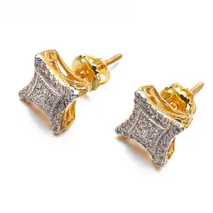Hip Hop Zircon Square Bling Stud Earring Iced Out Brass Material 14k Gold Plated for Women Men Jewelry