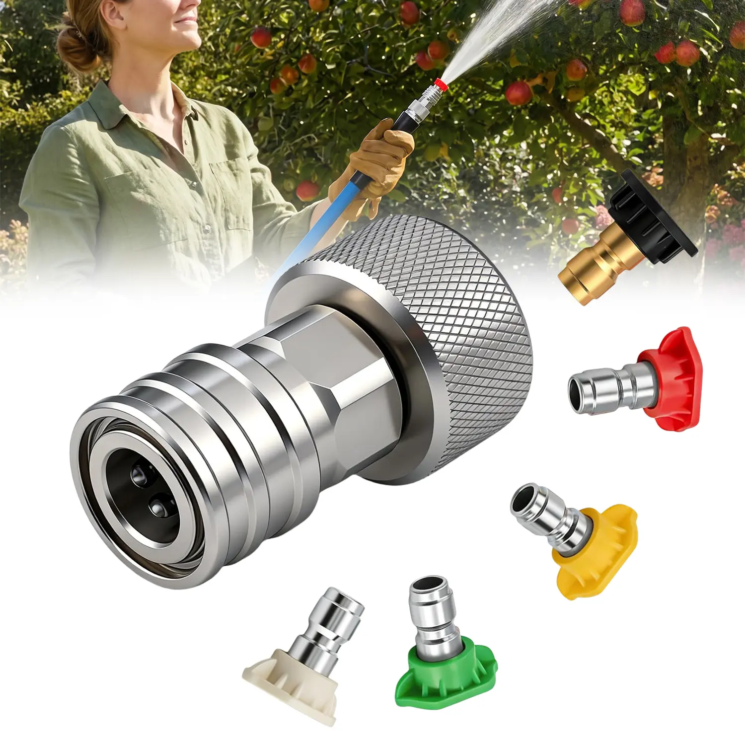 High-pressure Washer Adapter Kit with 5 Multi-stage Nozzle Heads, 1/4" Quick Connect Adapter for Karcher K2-K7, Car Cleaning Accessories Set, Spray Nozzle Tips Lawn care#SummerVibes summervibes,