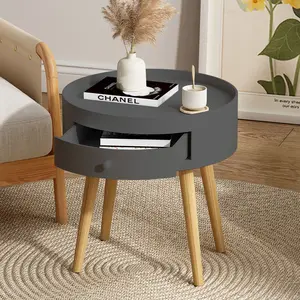 14.96" diameter × 17.95" height living room round side table with storage drawers for small spaces, modern nightstand with wooden legs for living room