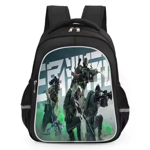 Men's Shooting Game Theme Outdoor Backpack - Q-Version & Realistic Prints, Adjustable Shoulder Straps, Multi-Compartment Storage, Lightweight Waterproof Fabric