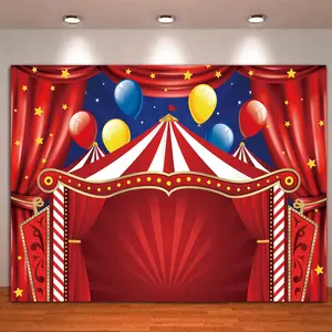 1 red circus tent background banner, big carnival themed birthday party photo background, newborn shower, birthday party, photography booth banner decoration supplies, large size 240 * 180cm suitable for most scenes, holiday photography celebration props