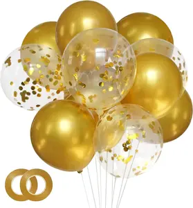 Metallic Gold Balloons 50PCS Gold Latex Balloons&Gold Confetti Baloons and 64FT Ribbons 12 Inch Golden Ballons Set for Birthday Wedding Graduation Anniversary New Year Party Decoration Pump Float Shiny