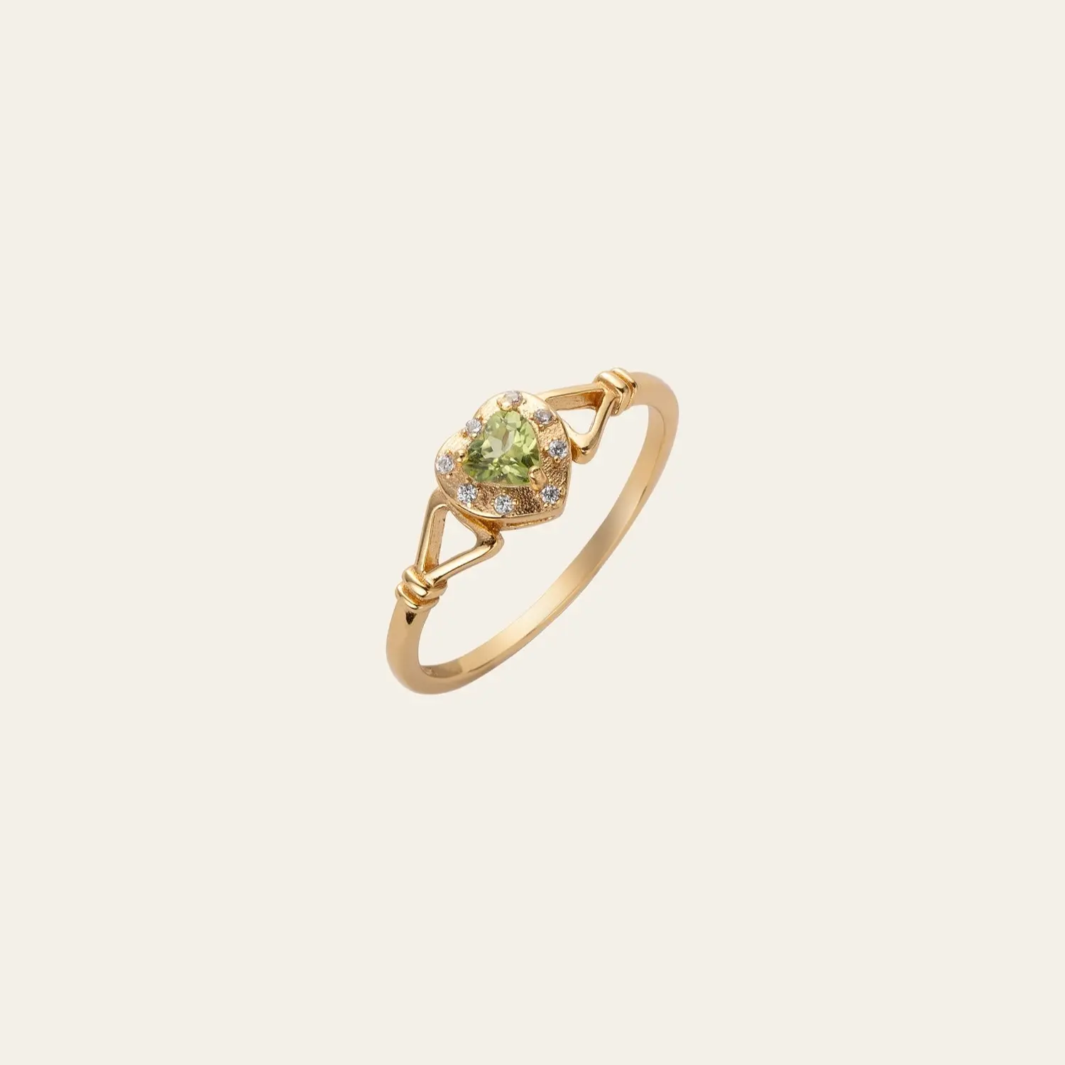 Elowen Peridot Ring, Dainty Heart Peridot Diamond Ring, August Birthstone, 14K Gold Vermeil Sterling silver, Best friend Gift
