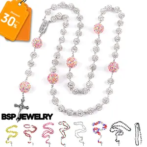 Crystal Rosary Necklace, Luxury Sparkling Prayer Beads, Colorful Cross Catholic Jewelry, Daily Devotion Gift for Youth & Adults