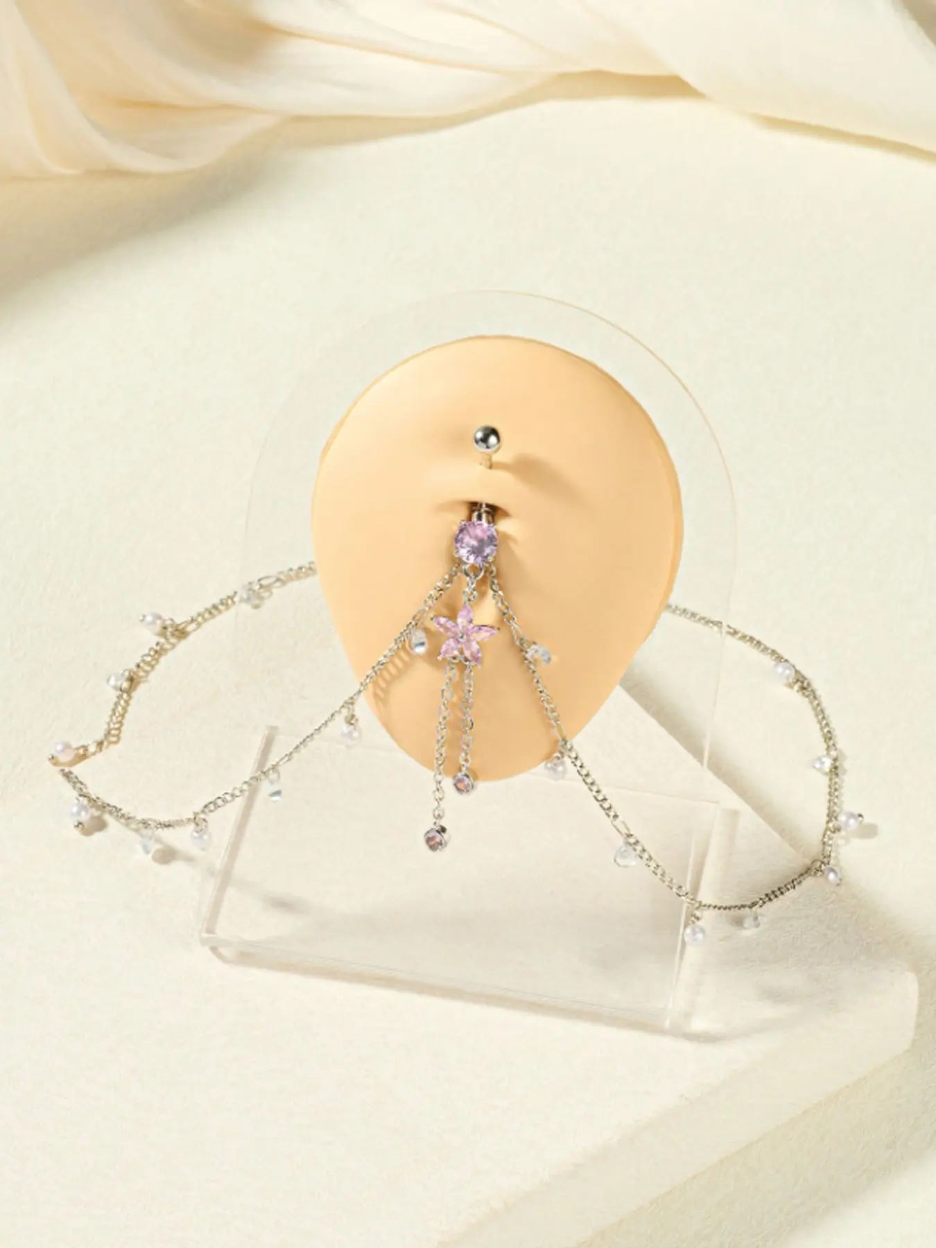 Pearl Rhinestone Waist Chain with Flower Belly Rings for Women Stomach Belly Chains Body Chain Dangle Navel Piercing Waist Jewelry Summer Beach Bikini Accessories Bling Chain Chic Body Jewelry Silver Gold Body Jewellery