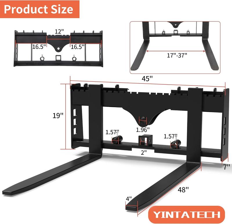 YITAMOTOR 4000lbs Skid Steer Pallet Fork 48" Frame Pallet Forks for Kubota Bobcat Skid Steer Loaders Tractors