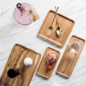 Natural Wooden Serving Trays with Lip - Multipurpose Nesting Platters for Food, Drinks & Bathroom Storage