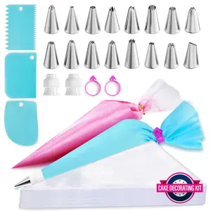 Piping Bags and Tips Set, 11.8 Inch 100 Anti Burst Piping Bags, 124 Pcs Cake Decorating Kit with 16 Piping Tips, 1 Reusable Pastry Bags, 3 Cake Scrapers, 2 Couplers, and 2 Icing Bags Ties Bakeware Disposable