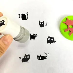 1 pc Cat Pattern Stamp Round Self-Inking Stamp Office Stationery and School Dormitory Household Supplies