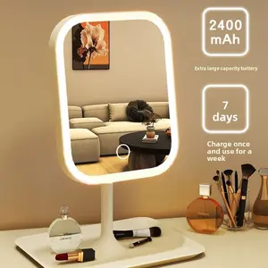 Tabletop LED Makeup Mirror with Lights HD Vanity Mirror for Desk Adjustable Brightness Cosmetic Mirror for Home Use Clear Visibility for Precise Makeup Application - Decor