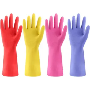 4 Pairs XL Reusable Rubber Dishwashing Gloves – Waterproof Non Slip Kitchen Cleaning Gloves (Colorful)