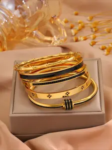 5pcs exquisite and fashionable stainless steel bracelet set, Trendy Stack Bangle, Bohemian style, suitable for dates, parties, gatherings, and daily commuting, making it an ideal gift to showcase charm