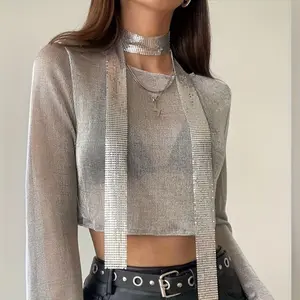 Rhinestone Choker Tie| Sparkly Metal Mesh Necktie for Women|A unique, luxurious gift for fashion lovers, trendsetters, or anyone who loves statement jewelry.