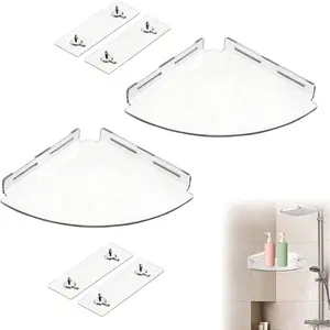2 Pcs Acrylic Shower Caddy Corner Shelves for Bathroom Wall Mounted Floating Shower Organizer Corner Shelf No Drilling Storage Organizer Wall Shelf for Bathroom, Home Decor, Kitchen, Bedroom, Toilet