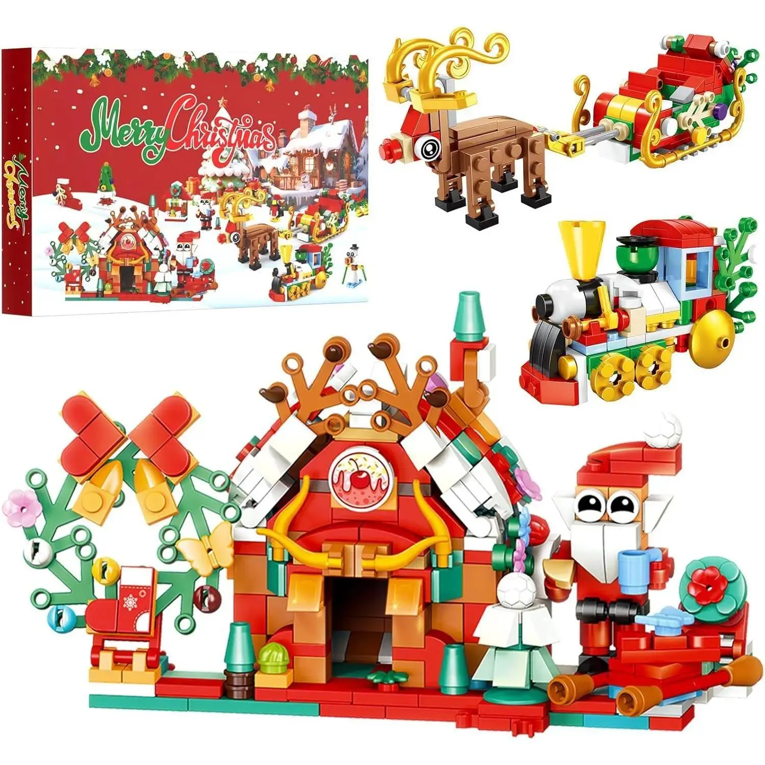 2026Christmas Advent Calendar Bricks & Parts - 24-Pack Assembly Puzzles with Christmas Tree, Elk Sleigh, Train, BPA-Free High-Quality Materials, , Ideal Gift for Block Enthusiasts, Thanksgiving, Transportation,Christmas gifts