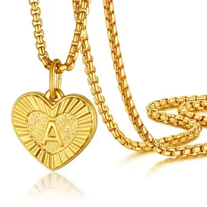 U7 Initial Letter Pendant Necklace Heart Shape Alhpabets from A-Z Letters on Chain For Women Girls