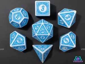 Rhapsody In Blue | Roaring 20s: Stylized Bright Blue & White | Acrylic Dice Set (7)