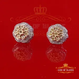 King Of Bling's 925 Sterling White Silver Flower Shape Miracle Plate 0.15ct Real Diamond Earring