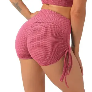 Yoga Shorts Women High Waist Push Up Sport Shorts Slim Workout Shorts with Side Drawstrings for Fitness Gym Training Cycling