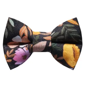 Cat Bow Tie - "The Falling For You" - Brown Floral Print Bow Tie for Cat Collar / Fall, Flowers / Cat, Kitten + Small Dog Bowtie