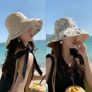 Women's Reversible Wide-Brim Bucket Hat, 1-Size-Fits-All, Double-Sided UV Protection, Lightweight Breathable Packable Summer Cap for Beach, Travel, One-Size-Fits-All,summervibes