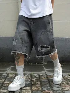 Men's Vintage Distressed cargo shorts, Pocket, Loose-Fit Retro Denim Cargo Pants for Summer, Fashionable, Casual & Durable Design